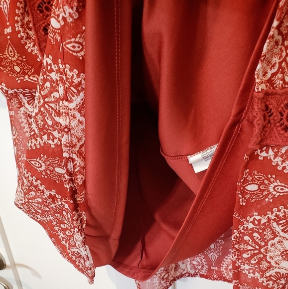 As U Wish Dress Cinnamon Rust Color Print Mini Boho Babydoll Lined Size … - Picture 10 of 16